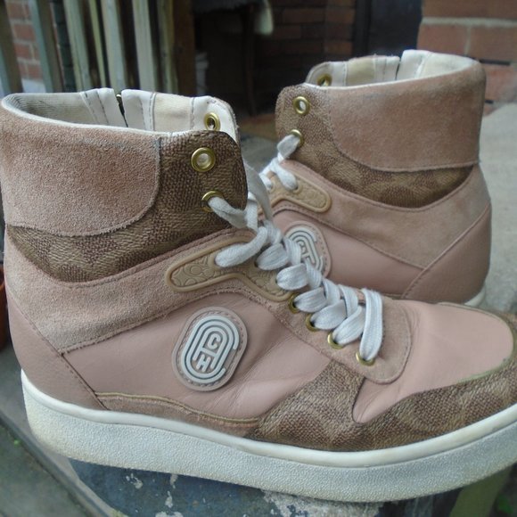 High top zipper Boot style Runners in Blush Leather Original Coach Hidden Wedge - Picture 12 of 12